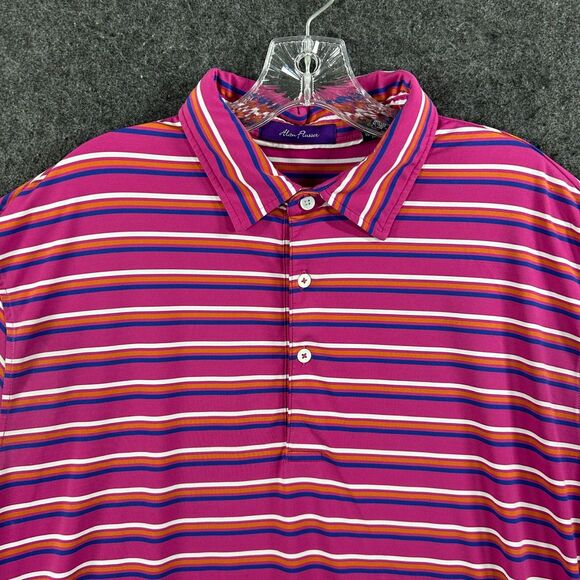 Alan Flusser Polo Shirt Men's Large Pink Striped Golf Bamboo Charcoal - Picture 2 of 8